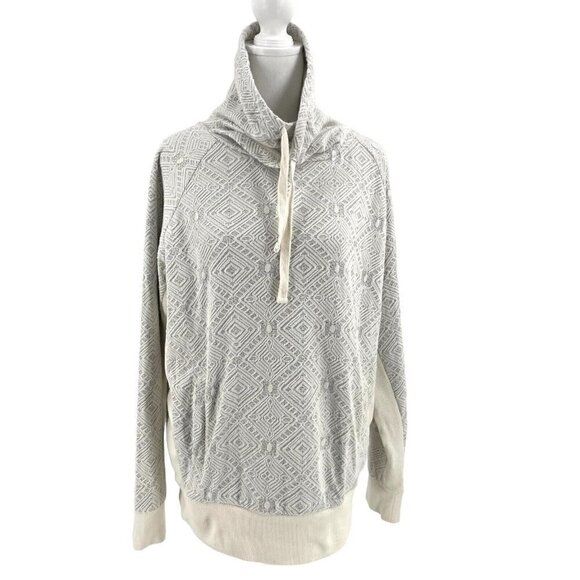 prAna Mock-Neck Jacquard Knit Pullover Sweatshirt Pockets Cream size Large - Picture 1 of 9